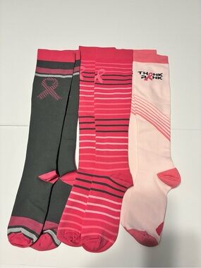 Breast Cancer Awareness Compression Socks 3-Pack L/XL NWT
